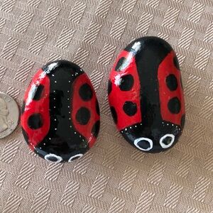 HAND PAINTED SET OF TWO LADYBUG ROCKS